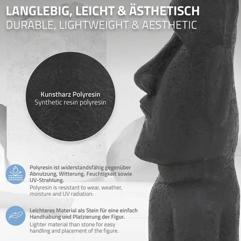 Moai Rapa Nuil Kopf Figur 26,5x19x53,5 cm Anthrazit aus Steinguss Kunstharz
