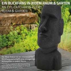 Moai Rapa Nuil Kopf Figur 26,5x19x53,5 cm Anthrazit aus Steinguss Kunstharz