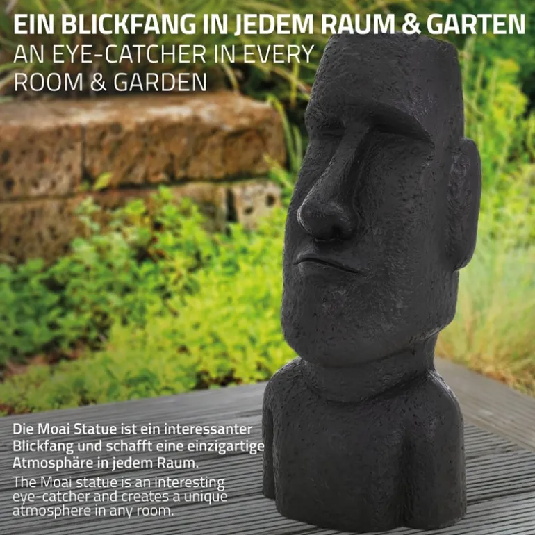 Moai Rapa Nuil Kopf Figur 26,5x19x53,5 cm Anthrazit aus Steinguss Kunstharz
