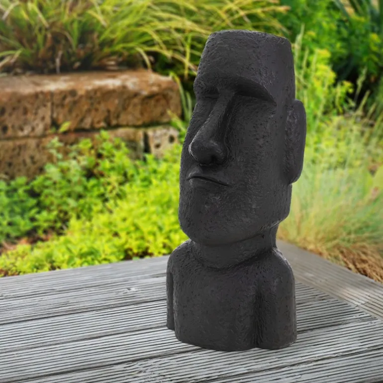 Moai Rapa Nuil Kopf Figur 26,5x19x53,5 cm Anthrazit aus Steinguss Kunstharz