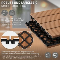 2m² 12 Stück WPC Terrassenfliesen 60x30 cm Hellbraun in Holzoptik Balkon Bodenbelag mit Drainage und Klicksystem Terrassendielen Balkonfliesen