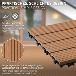 2m² 12 Stück WPC Terrassenfliesen 60x30 cm Hellbraun in Holzoptik Balkon Bodenbelag mit Drainage und Klicksystem Terrassendielen Balkonfliesen