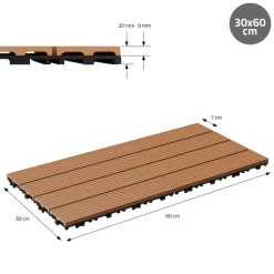 2m² 12 Stück WPC Terrassenfliesen 60x30 cm Hellbraun in Holzoptik Balkon Bodenbelag mit Drainage und Klicksystem Terrassendielen Balkonfliesen