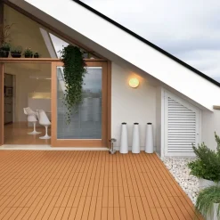 2m² 12 Stück WPC Terrassenfliesen 60x30 cm Hellbraun in Holzoptik Balkon Bodenbelag mit Drainage und Klicksystem Terrassendielen Balkonfliesen