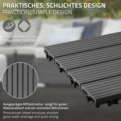 1m² 11 Stück WPC Terrassenfliesen 30x30 cm Anthrazit in Holzoptik Balkon Bodenbelag mit Drainage und Klicksystem Terrassendielen Balkonfliesen