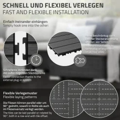 1m² 11 Stück WPC Terrassenfliesen 30x30 cm Anthrazit in Holzoptik Balkon Bodenbelag mit Drainage und Klicksystem Terrassendielen Balkonfliesen