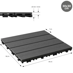 1m² 11 Stück WPC Terrassenfliesen 30x30 cm Anthrazit in Holzoptik Balkon Bodenbelag mit Drainage und Klicksystem Terrassendielen Balkonfliesen
