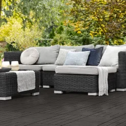 1m² 11 Stück WPC Terrassenfliesen 30x30 cm Anthrazit in Holzoptik Balkon Bodenbelag mit Drainage und Klicksystem Terrassendielen Balkonfliesen