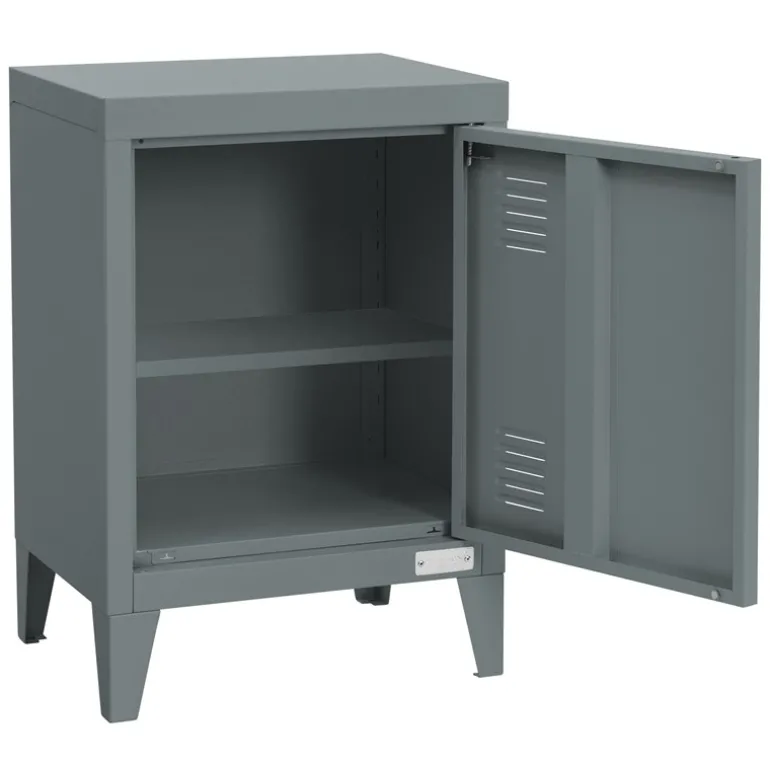 Nachttisch 40x30x58 cm Anthrazit aus Stahl mit verstellbarer Regalboden ML Design