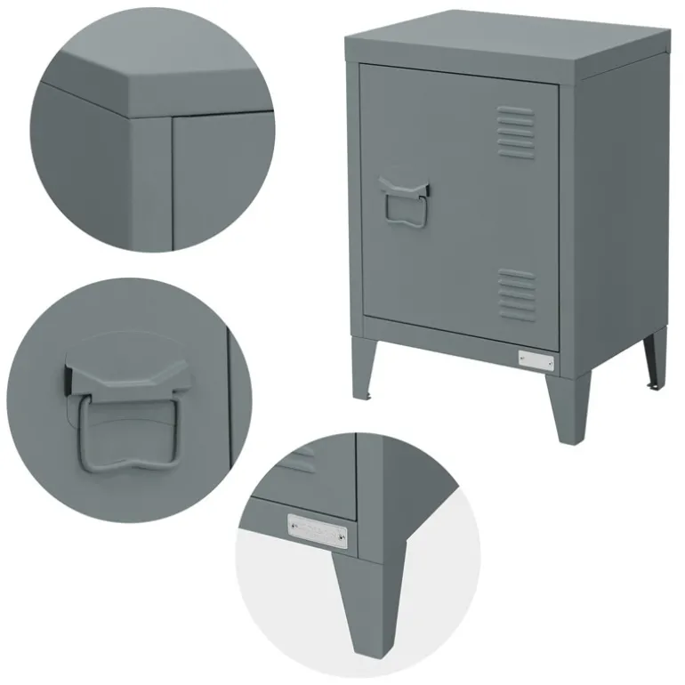 Nachttisch 40x30x58 cm Anthrazit aus Stahl mit verstellbarer Regalboden ML Design