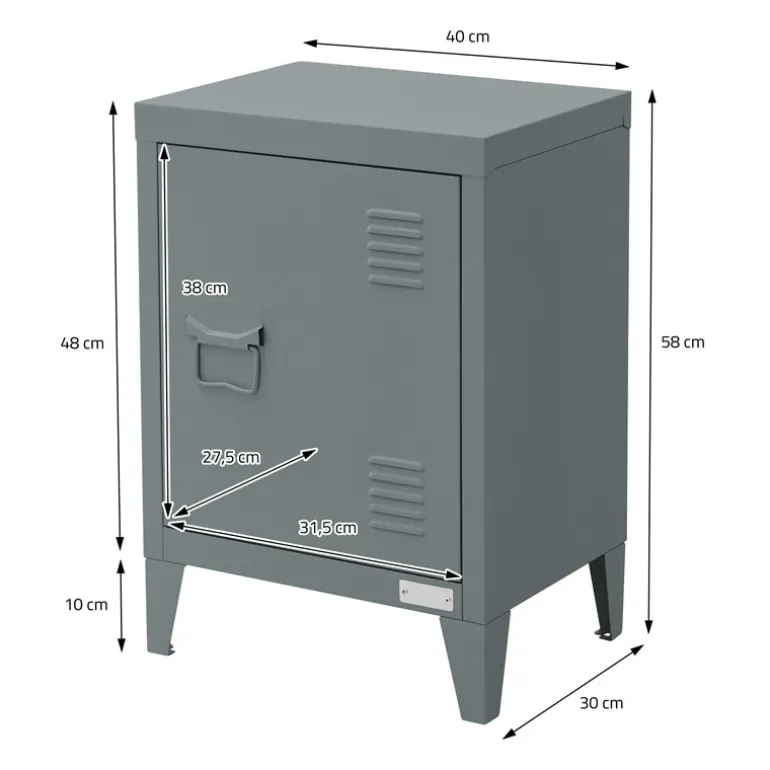 Nachttisch 40x30x58 cm Anthrazit aus Stahl mit verstellbarer Regalboden ML Design