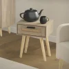 Nachttisch 40x50,5x30 cm Eiche-Optik Beistelltisch mit Rattanfront & Massivholzfüßen ML-Design