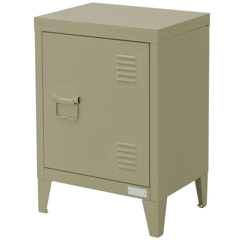 Nachttisch 40x30x58 cm Olive aus Stahl mit verstellbarer Regalboden ML Design