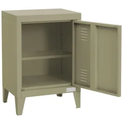 Nachttisch 40x30x58 cm Olive aus Stahl mit verstellbarer Regalboden ML Design
