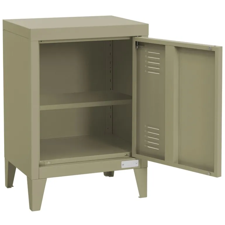 Nachttisch 40x30x58 cm Olive aus Stahl mit verstellbarer Regalboden ML Design