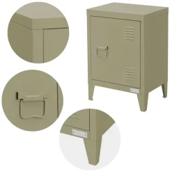 Nachttisch 40x30x58 cm Olive aus Stahl mit verstellbarer Regalboden ML Design