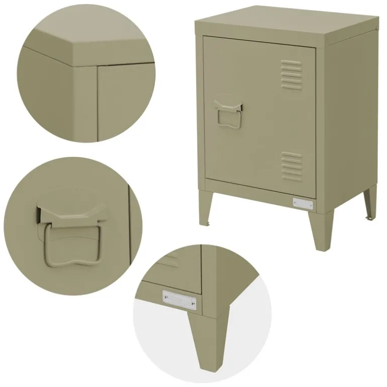 Nachttisch 40x30x58 cm Olive aus Stahl mit verstellbarer Regalboden ML Design