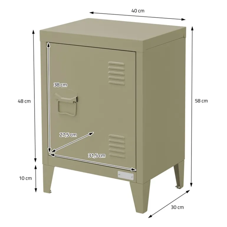 Nachttisch 40x30x58 cm Olive aus Stahl mit verstellbarer Regalboden ML Design