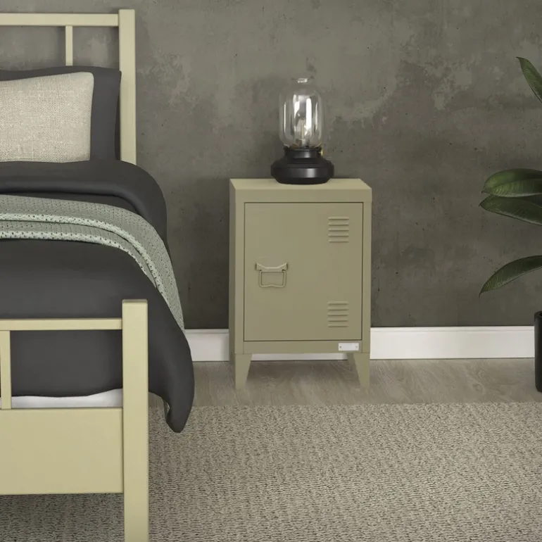 Nachttisch 40x30x58 cm Olive aus Stahl mit verstellbarer Regalboden ML Design