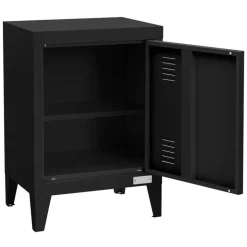 Nachttisch 40x30x58 cm Schwarz aus Stahl mit verstellbarer Regalboden ML Design