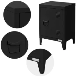 Nachttisch 40x30x58 cm Schwarz aus Stahl mit verstellbarer Regalboden ML Design