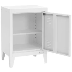 Nachttisch 40x30x58 cm Weiß aus Stahl mit verstellbarer Regalboden ML Design