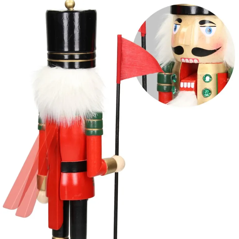 Nussknacker Figur mit schwarzer Hut und Fahne 25 cm aus Holz