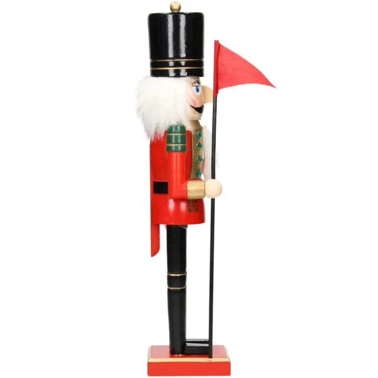 Nussknacker Figur mit schwarzer Hut und Fahne 25 cm aus Holz