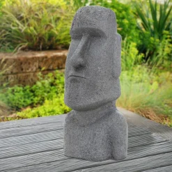 Osterinsel Kopf Figur 37x26x78 cm Grau aus Steinguss Kunstharz