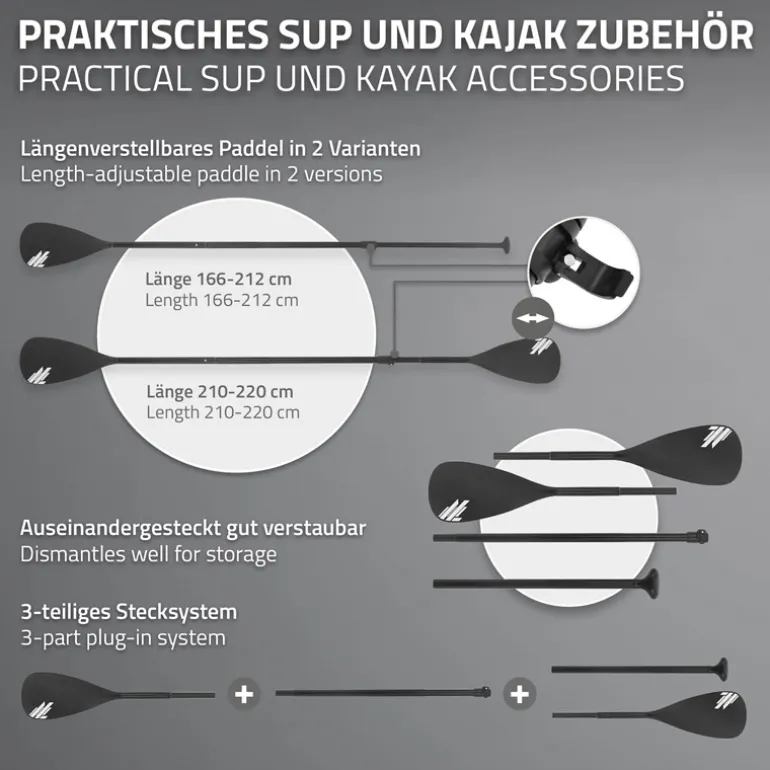 Paddel 2 in 1 für Stand Up Paddle SUP Board imn Schwarz aus Aluminium