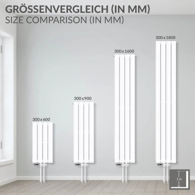 Paneelheizkörper Einlagig 300x600 mm Weiß mit Universale Anschlussgarnitur ML-Design