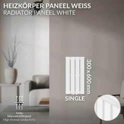 Paneelheizkörper Einlagig 300x600 mm Weiß ML-Design