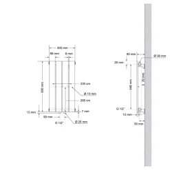 Paneelheizkörper Einlagig 600x300 mm Anthrazit mit Boden Anschlussgarnitur ML-Design