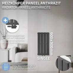 Paneelheizkörper Einlagig 600x300 mm Anthrazit mit Universale Anschlussgarnitur ML-Design
