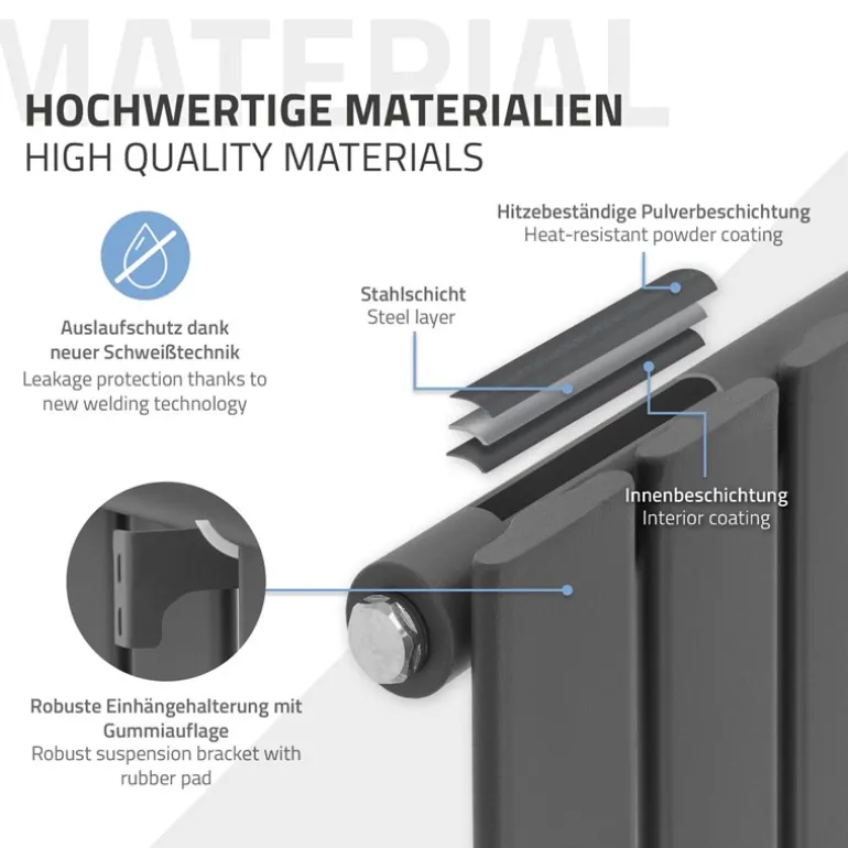 Paneelheizkörper Einlagig 600x300 mm Anthrazit mit Universale Anschlussgarnitur ML-Design