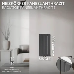 Paneelheizkörper Einlagig 600x300 mm Anthrazit ML-Design