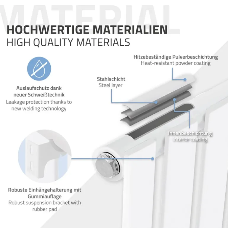 Paneelheizkörper Einlagig 600x300 mm Weiß mit Wand Anschlussgarnitur ML-Design