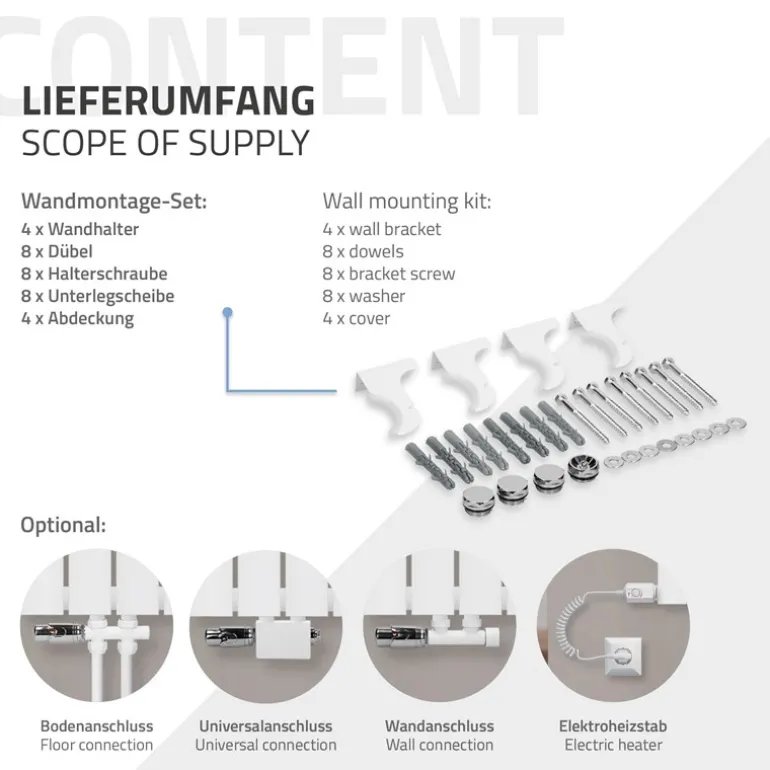 Paneelheizkörper Einlagig 600x300 mm Weiß mit Wand Anschlussgarnitur ML-Design