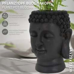 Pflanztopf Buddha Kopf 23x23x44 cm Anthrazit aus Polyresin ML-Design