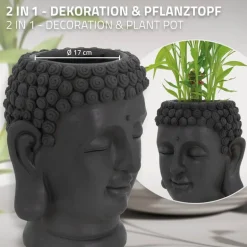 Pflanztopf Buddha Kopf 23x23x44 cm Anthrazit aus Polyresin ML-Design