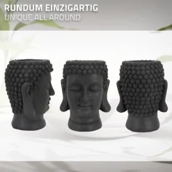Pflanztopf Buddha Kopf 23x23x44 cm Anthrazit aus Polyresin ML-Design