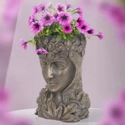 Pflanztopf Frauenkopf 21x16x32 cm Bronze aus Polyresin