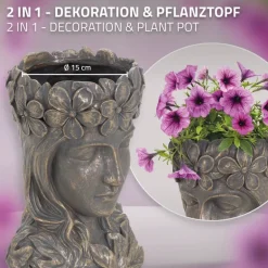 Pflanztopf Frauenkopf 21x16x32 cm Bronze aus Polyresin