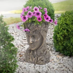 Pflanztopf Frauenkopf 21x16x32 cm Bronze aus Polyresin