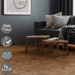PVC Vinylboden Bodenbelag Set 7 Dielen 4,2mm für 1,54m² mit Klick-System Akazie ML-Design