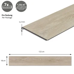 PVC Vinylboden Bodenbelag Set 7 Dielen 4,2mm für 1,54m² mit Klick-System Eiche Afterglow ML-Design