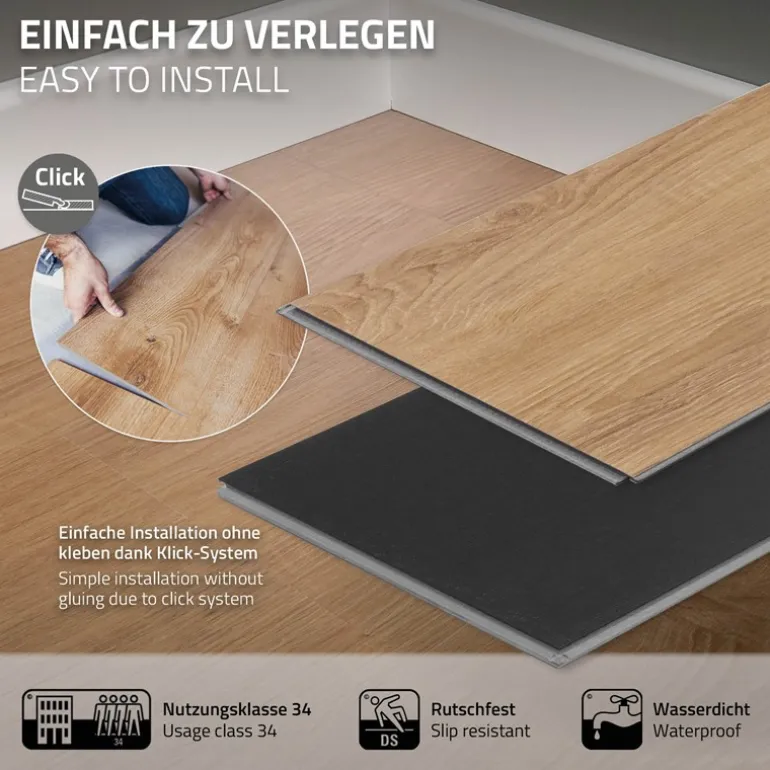 PVC Vinylboden Bodenbelag Set 7 Dielen 4,2mm für 1,54m² mit Klick-System Eiche Sandbar ML-Design
