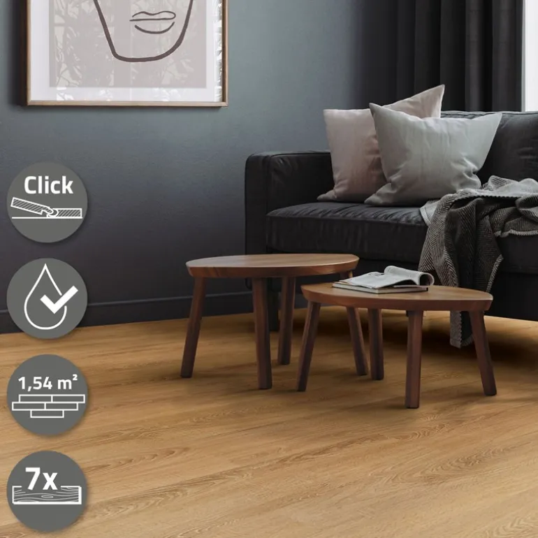 PVC Vinylboden Bodenbelag Set 7 Dielen 4,2mm für 1,54m² mit Klick-System Eiche Sandbar ML-Design