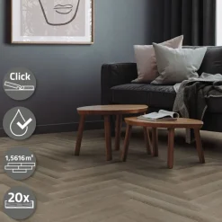PVC Vinylboden Bodenbelag Set à 20 Dielen 4,2mm für 1,56m² mit Klick-System Fischgräte Eiche dunkel ML-Design