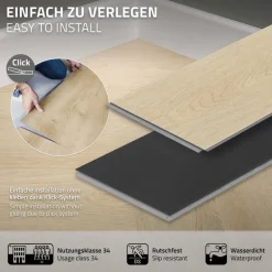 PVC Vinylboden Bodenbelag Set à 20 Dielen 4,2mm für 1,56m² mit Klick-System Fischgräte Eiche natur ML-Design
